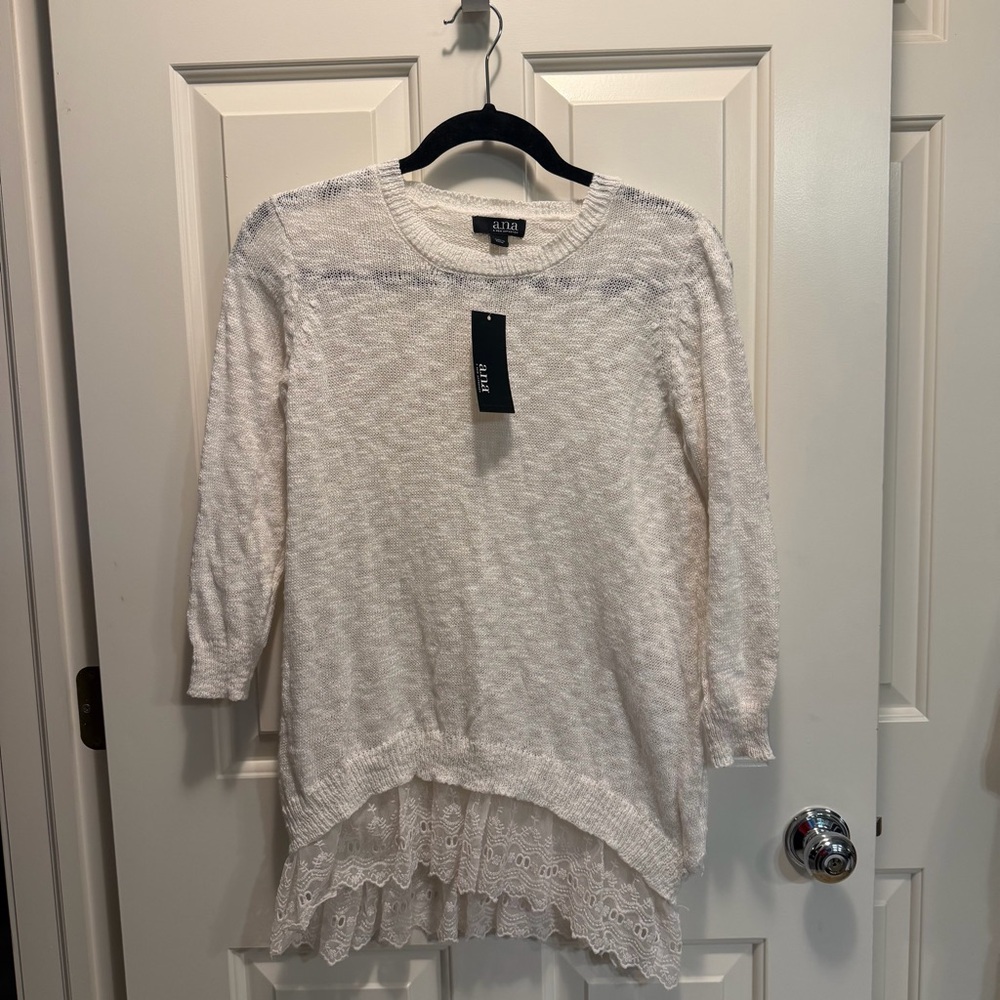 a.n.a Women's Cream Sweater with Lace detailing